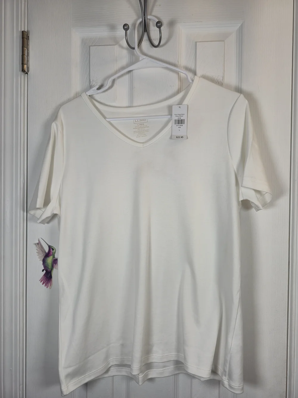 L.L. Bean Supima Cotton V-Neck Tee White Large - Picture 1 of 5